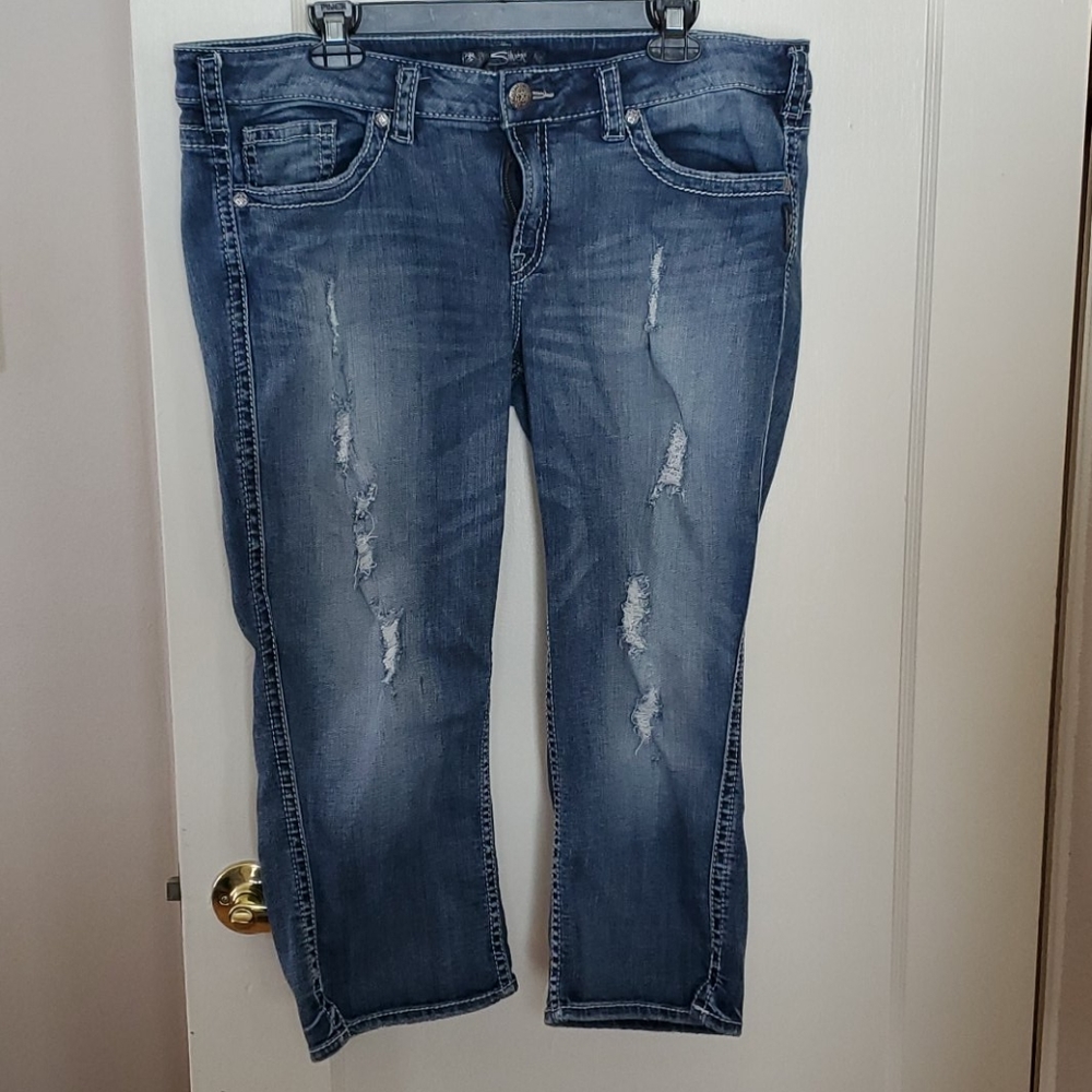 Silver crop jeans